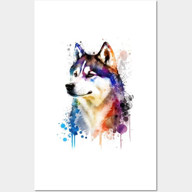 Rainbow Siberian Husky Watercolor Art Wall Art by doglovershirts